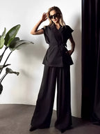 Conjunto Alfaiataria com Blusa de  Amarração e Calça Pantalona - Dominique