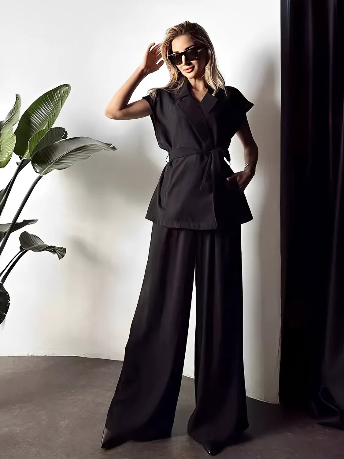 Conjunto Alfaiataria com Blusa de  Amarração e Calça Pantalona - Dominique [FRETE FULL]