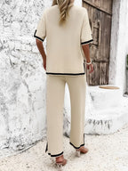 Conjunto Feminino em Viscose com Blusa Mullet de Manga Curta e Calça Cintura Alta com Fenda na Barra - Mirtes [FRETE FULL]