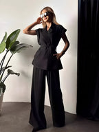 Conjunto Alfaiataria com Blusa de  Amarração e Calça Pantalona - Dominique