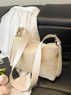 Bolsa Tiracolo de Palha com Alça Ajustável  Elegante em Couro PU- Coraline