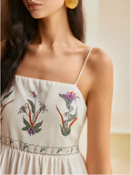 Vestido Longo Estampado com Alças Ajustáveis e Costas Abertas - Dahlia