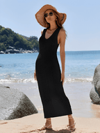 Vestido Midi em Crochê Vazado Com Decote V e Alças Largas – Samantha