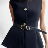 Blusa Feminina Regata Peplum com Botões e Cinto Ajustável - Cora