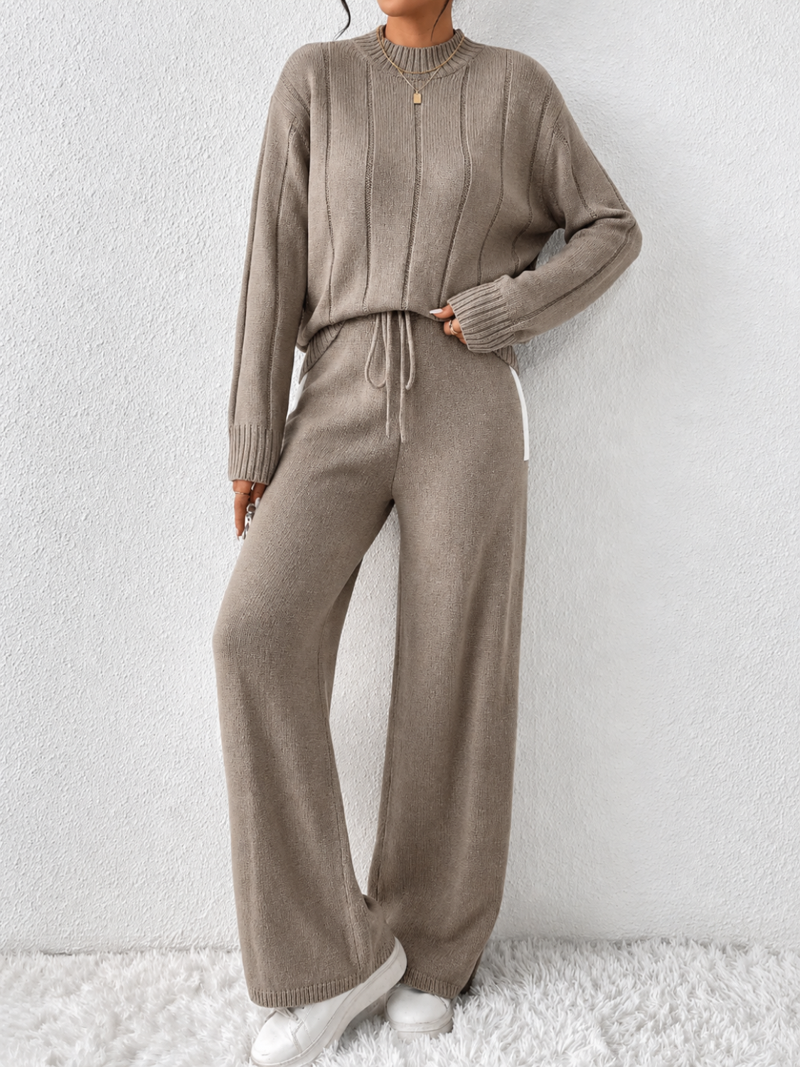 Conjunto em Tricô Premium com Suéter Texturizado e Calça Wide Leg - Carly