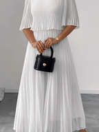 Vestido Longo Plissado em Chiffon com Camadas Duplas – Marcela