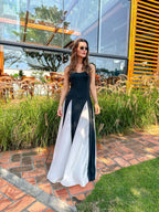 Vestido Longo com Decote Coração Alças Finas e Corpete Ajustado – Celine