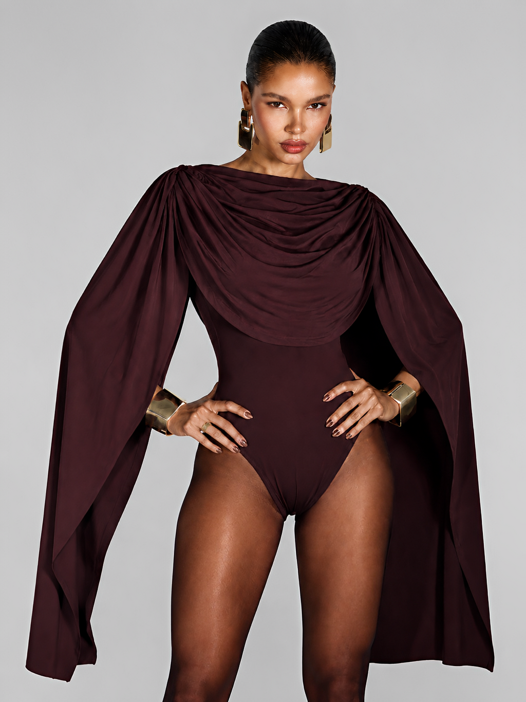 Body com Capa Drapeada Volumosa Sobreposta e Efeito Fluido - Lorelay