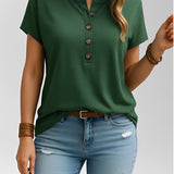 Blusa Básica com Gola Redonda e Botões Frontais – Isolde